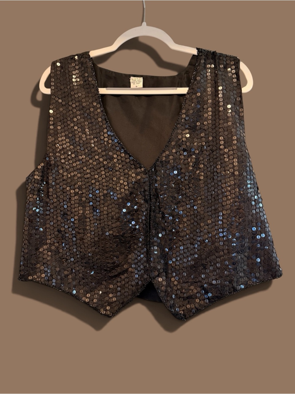 Vintage Harper 90s Silk Sequin V-Neck Women's Vest - Black Size Medium